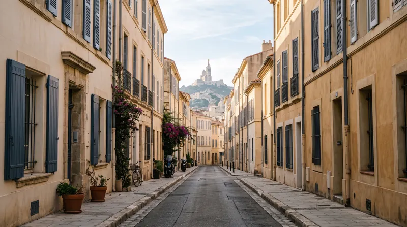 Rue résidentielle de Marseille aux façades ocre